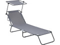 Set of 2 "Lazy" folding sunbeds - With sunshade - Beige - GREY