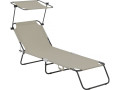 Lazy" folding sunlounger - With sunshade - Taupe - Mole