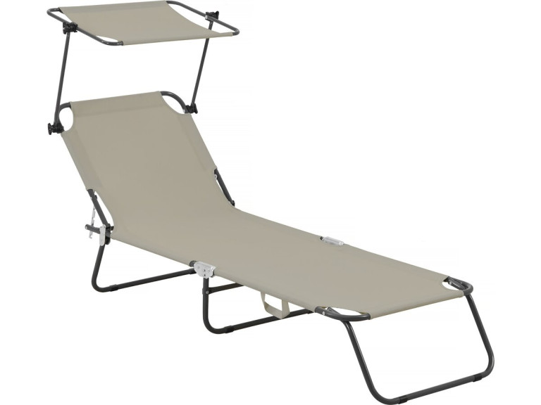Lazy" folding sunlounger - With sunshade - Taupe
