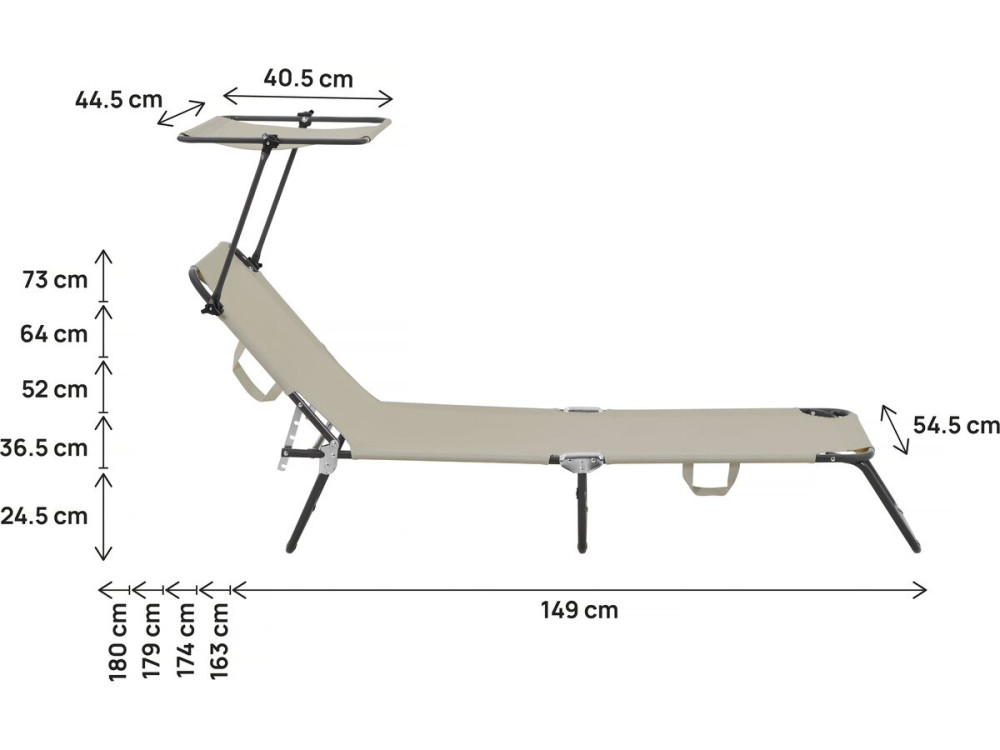 Lazy" folding sunlounger - With sunshade - Taupe