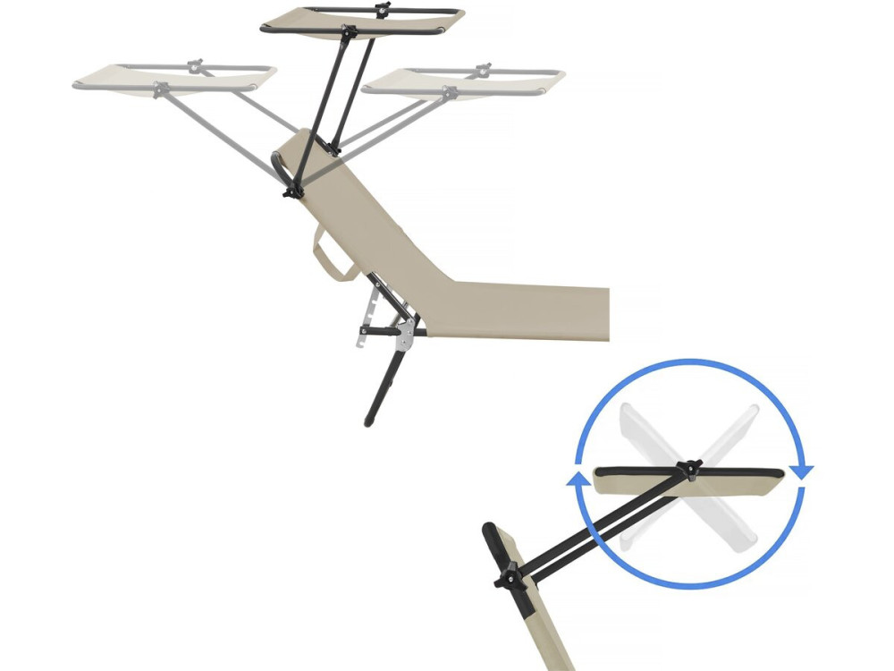 Lazy" folding sunlounger - With sunshade - Taupe