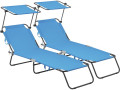 Set of 2 "Lazy" folding sunbeds - With sunshade - Beige - blue