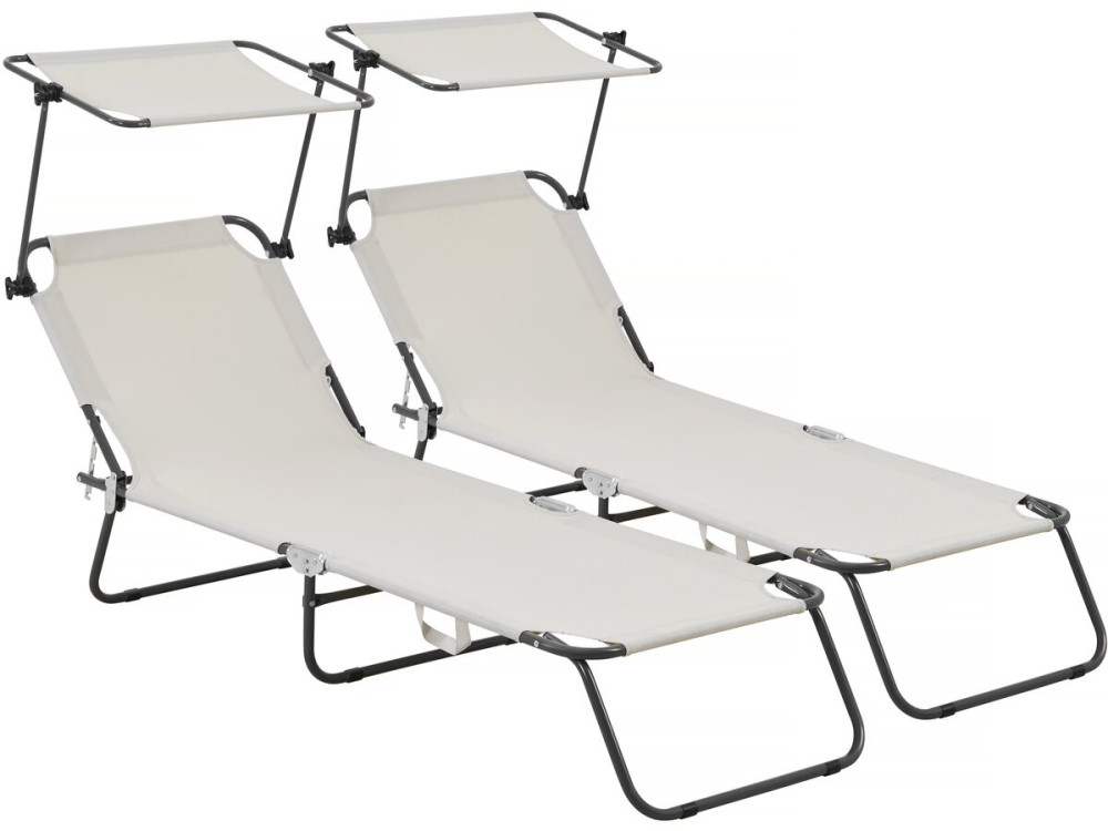 Set of 2 "Lazy" folding sunbeds - With sunshade - Beige