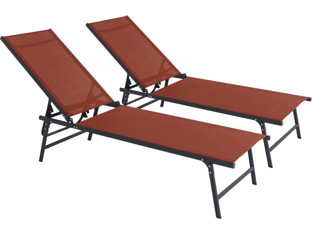 Set of 2 "Sublima" metal sun loungers - 180 x 54 x 104 cm - Terracotta