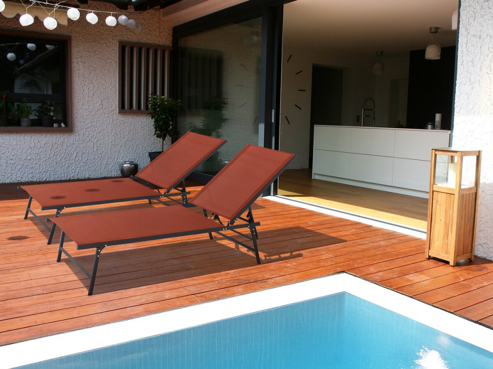 Set of 2 "Sublima" metal sun loungers - 180 x 54 x 104 cm - Terracotta