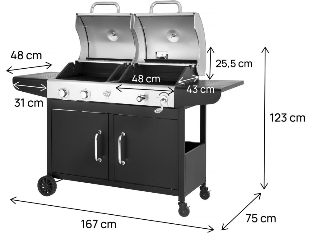 Western 2 in 1 metal gas and charcoal barbecue - Black