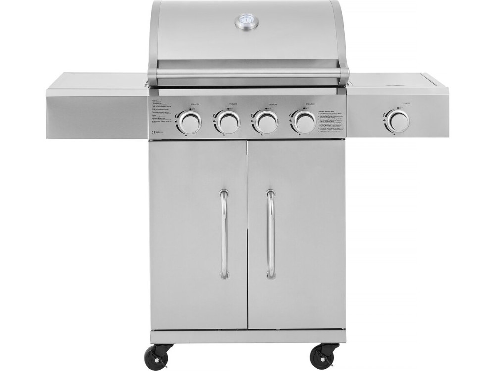 Stainless steel gas barbecue with 5 burners including 1 side burner "Brazzo" - 118 x 57 x 104 cm - Light grey