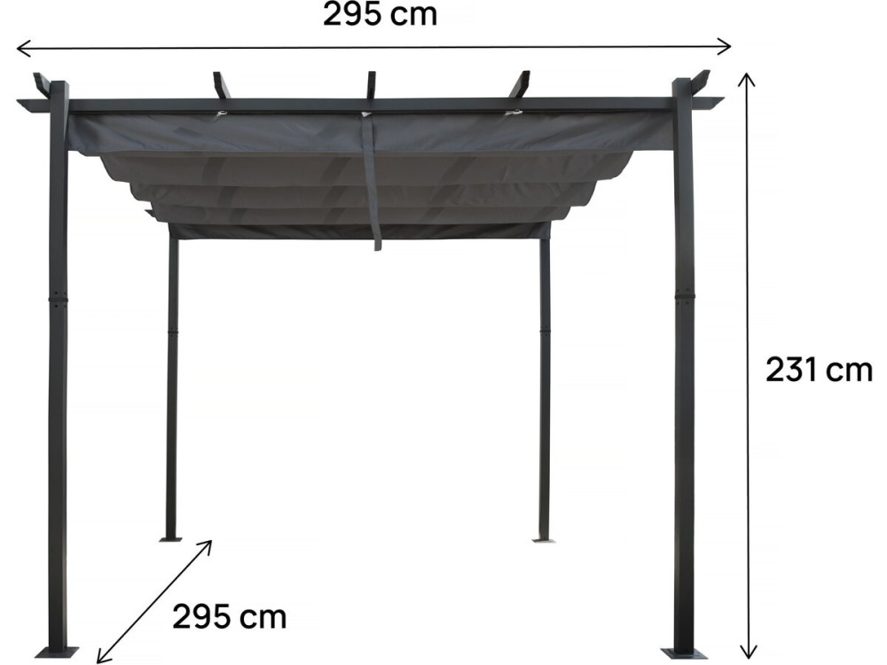 Aluminium pergola with retractable roof - 3 x 3 m - Grey