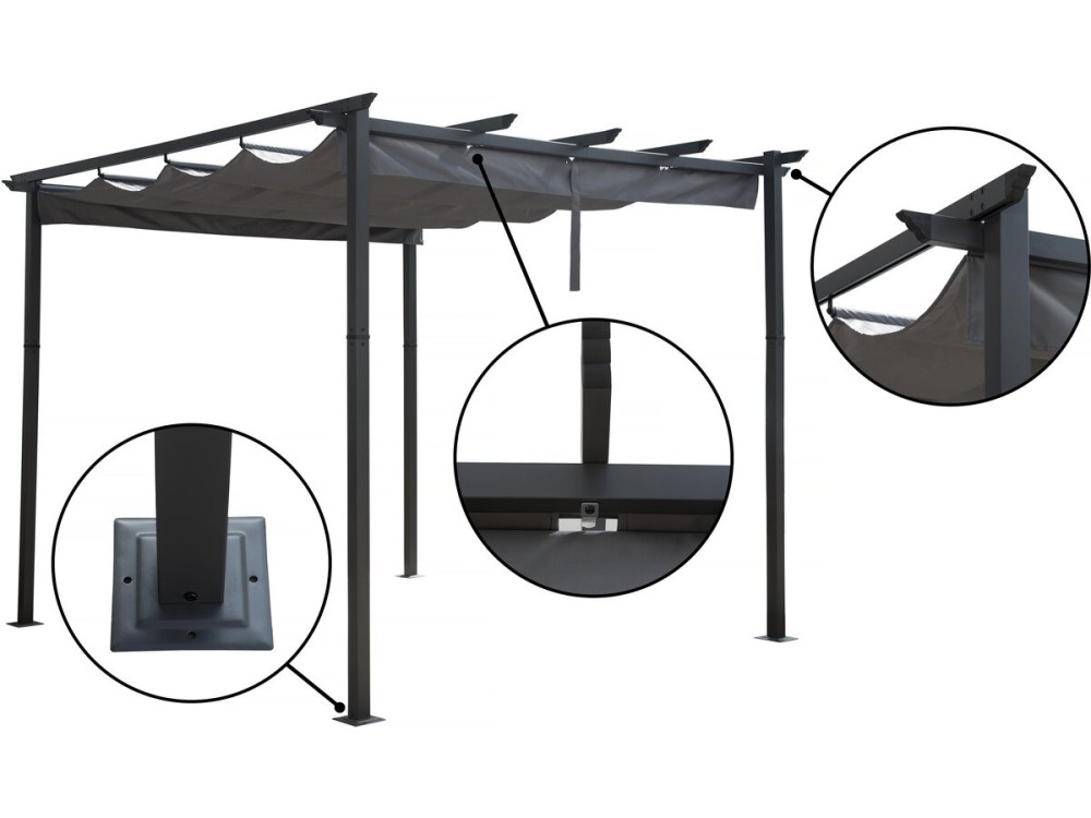 Aluminium pergola with retractable roof - 3 x 3 m - Grey