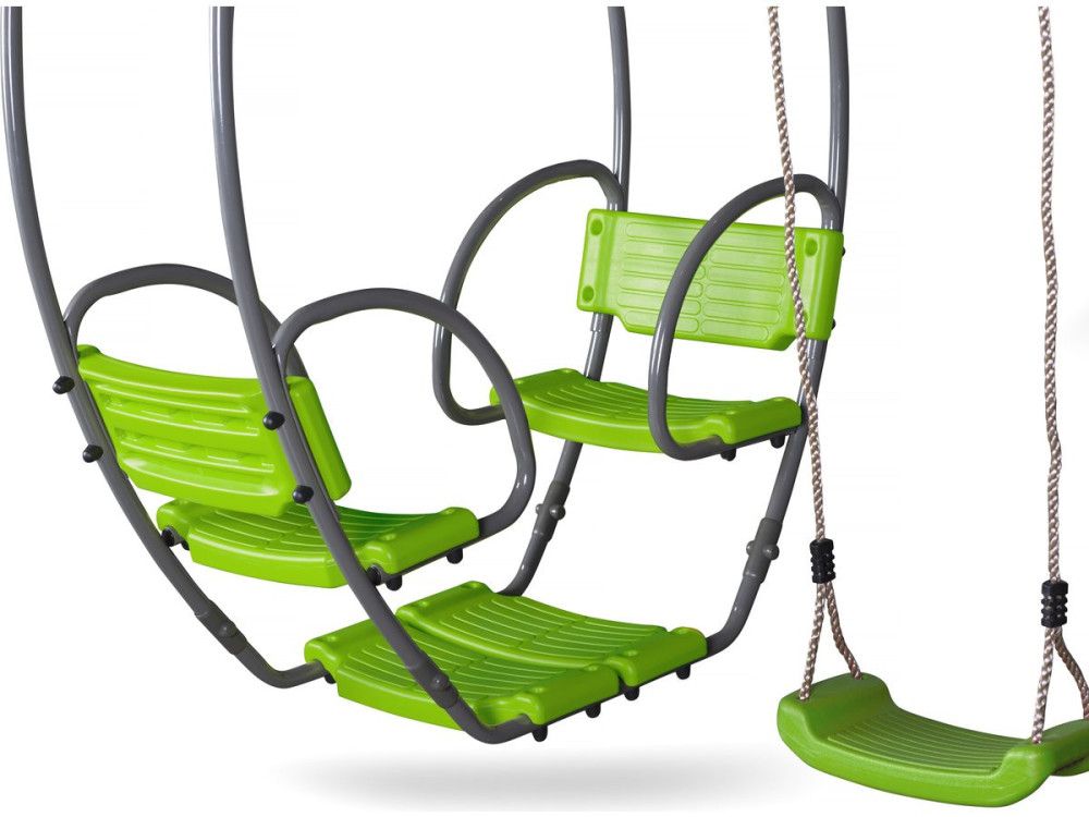 Nelio wooden portico - With 2 swings, 1 vis-à-vis and 1 nacelle.