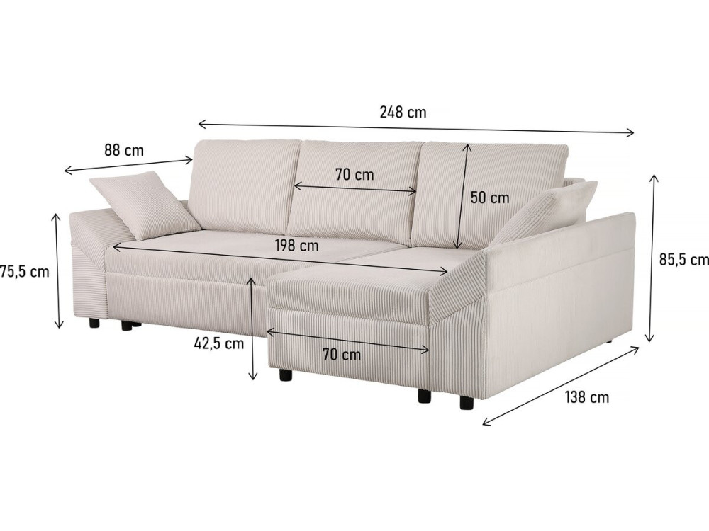Vaugirard II corduroy corner sofa - 3 seater - Beige