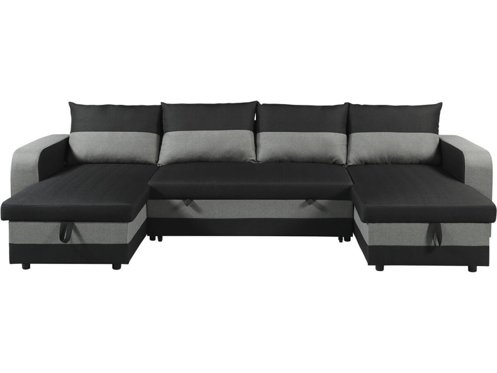 Victor" panoramic fabric corner sofa bed - 4 seater - Black