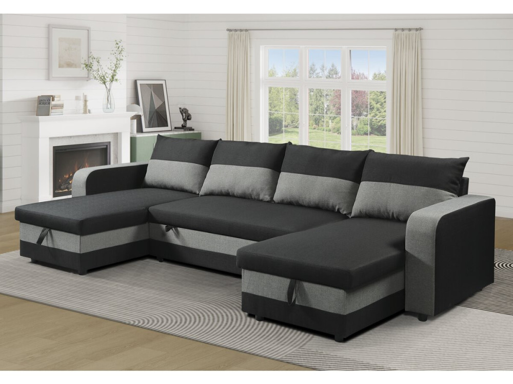 Victor" panoramic fabric corner sofa bed - 4 seater - Black