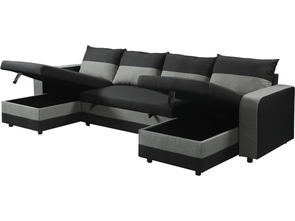 Victor" panoramic fabric corner sofa bed - 4 seater - Black