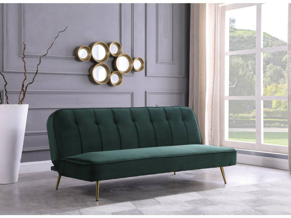 “James” velvet Clic Clac sofa - 180 x 83 x 75 cm - 3 seats - Dark green.