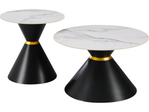 Set of 2 "Lune" ceramic nesting coffee tables - 70 x 70 x 42 cm - Grey/White