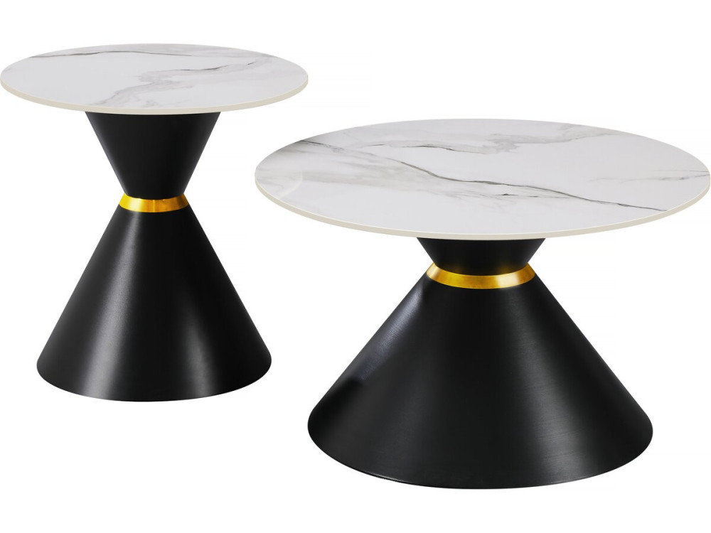 Set of 2 "Lune" ceramic nesting coffee tables - 70 x 70 x 42 cm - Grey/White